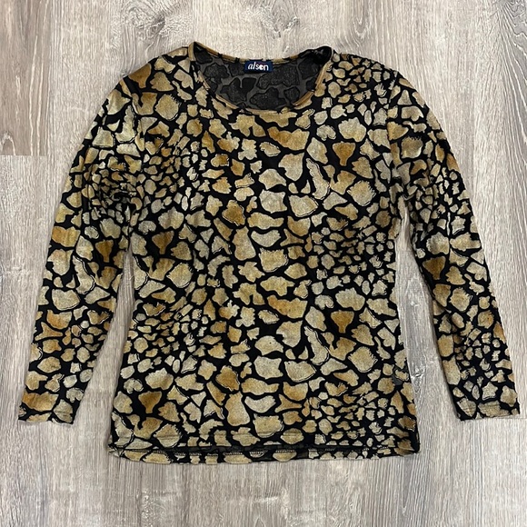 Vintage Al’son Paris Mesh Nylon Animal Print Texture Long Sleeve Shirt - Picture 1 of 2